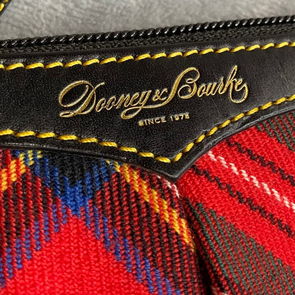 Dooney & Bourke Wristlet Red Tartan Plaid Fabric Leather Small Holiday EUC - Picture 4 of 8